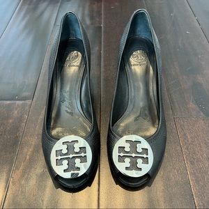 Tory Burch peep toe wedge pumps